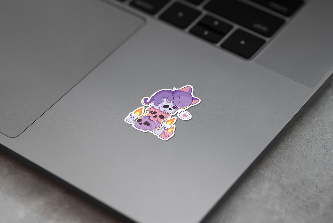 Purple Cat on Skulls Creepy Cute Aesthetic Anime Kawaii Pastel Goth 345