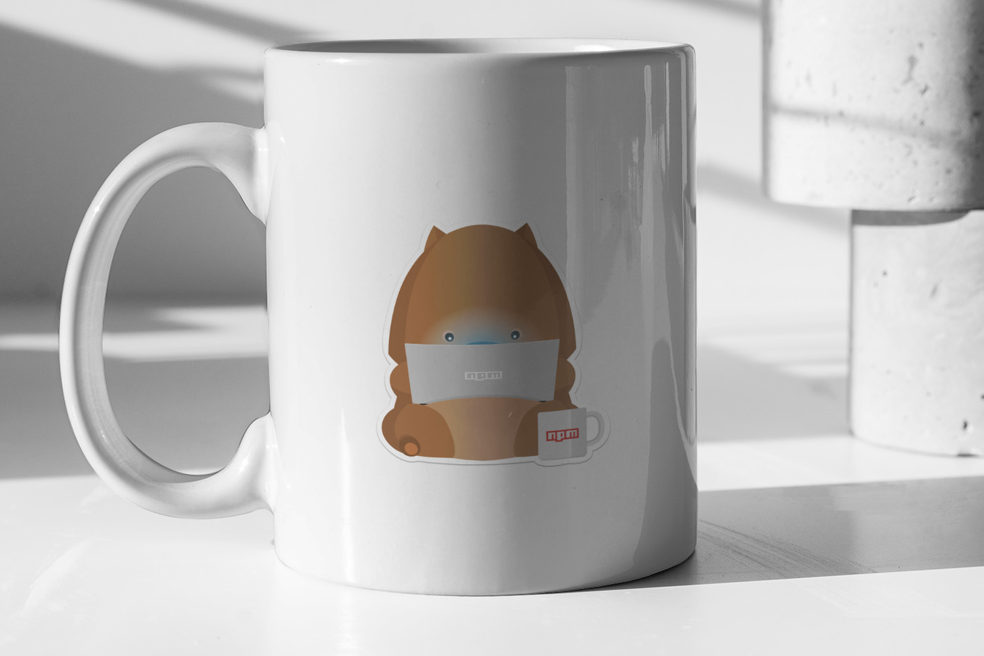 NPM Wombat with laptop and a cup of coffee (Black background) 193