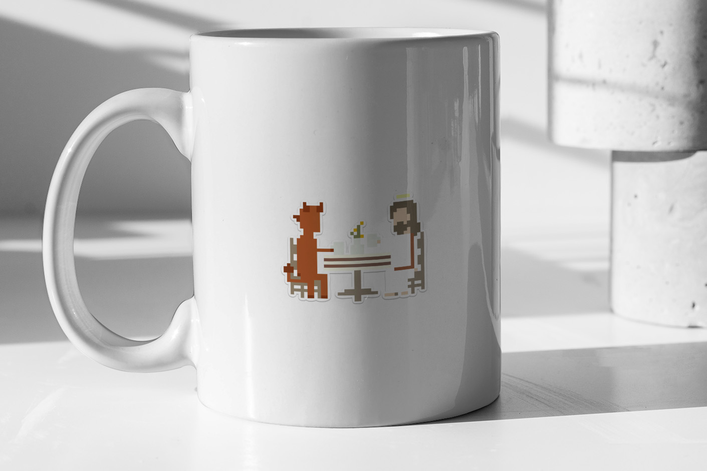 Jesus And Devil Having Coffee Pixel Art 389