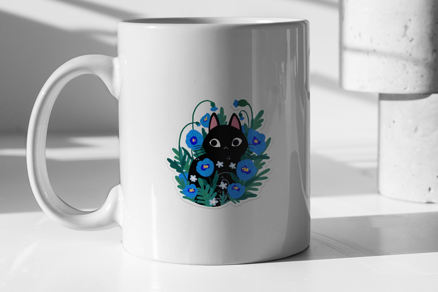 Blue Flower Black Cat 384